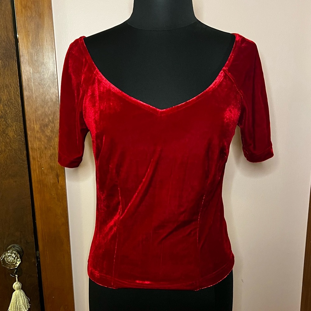 Tatyana red velvet blouse
